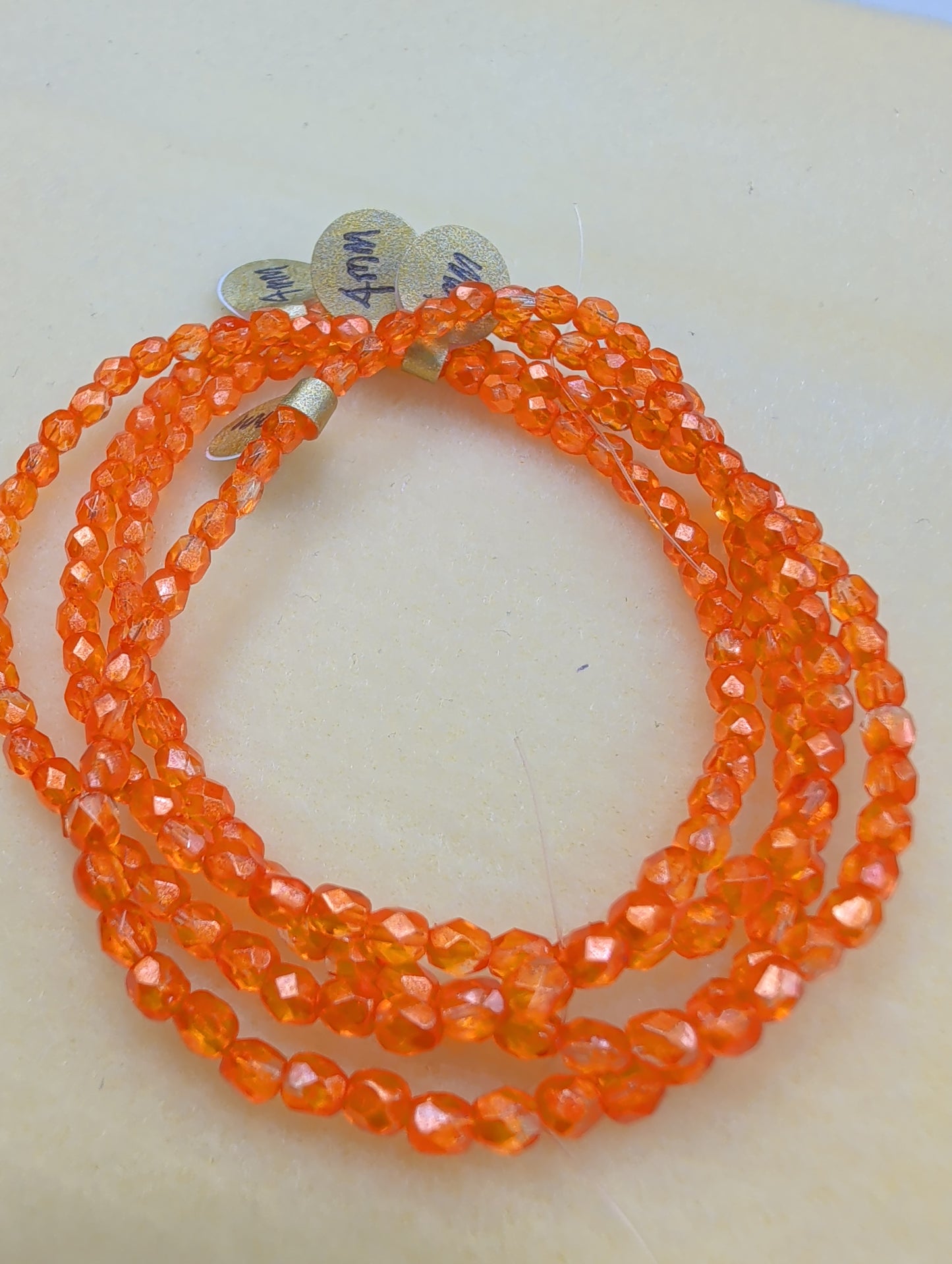 Fire Polish, Round, Orange Luster, 4mm, FP4/125-L