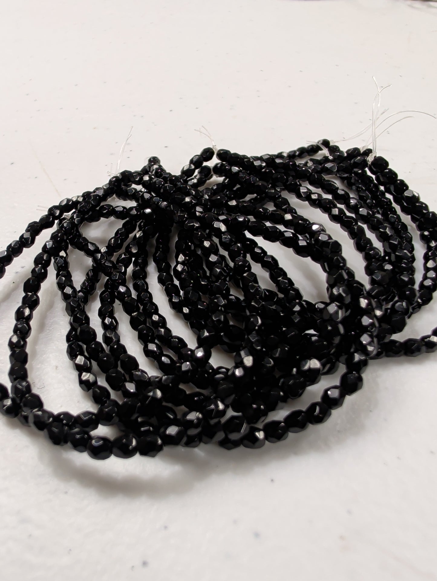 Fire Polish, Round, Black, 3mm