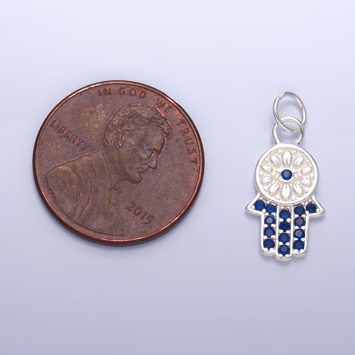 S925 Sterling Silver Blue Micro Paved CZ Hamsa Hand Charm | SL-564
