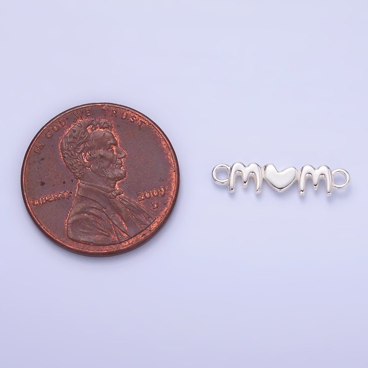 S925 Sterling Silver Mini "Mom" Word Charm Connector | SL-636