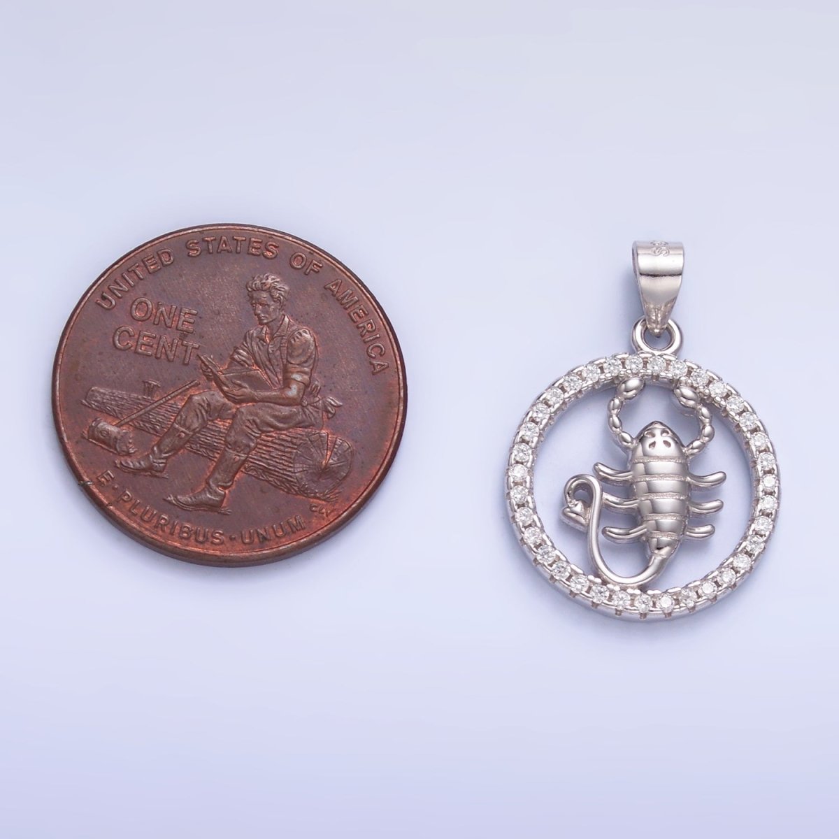 S925 Sterling Silver Open Micro Paved CZ Scorpion Animal Round Pendant | SL-601