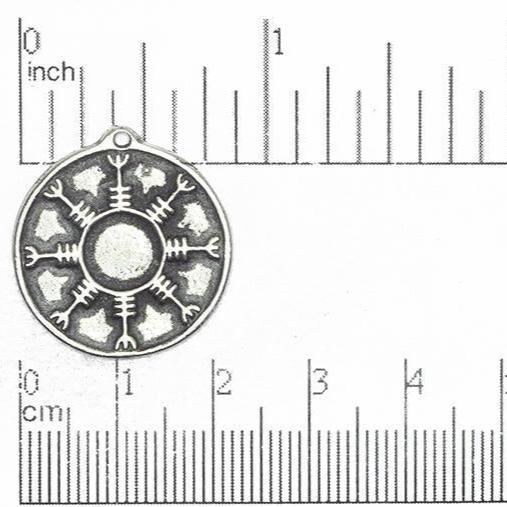 24mm x 25mm Norse Mythology Helm of Awe Pendant - Double-Sided - Made of Pewter - Used to Convey Strength, Courage, and Protection - PEW103