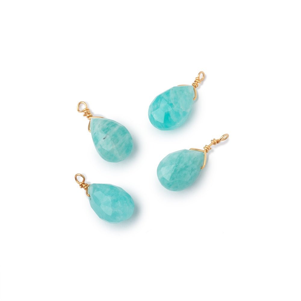 Set of 4 Vermeil Wire Wrapped 9x6mm Amazonite Faceted Pear Focals