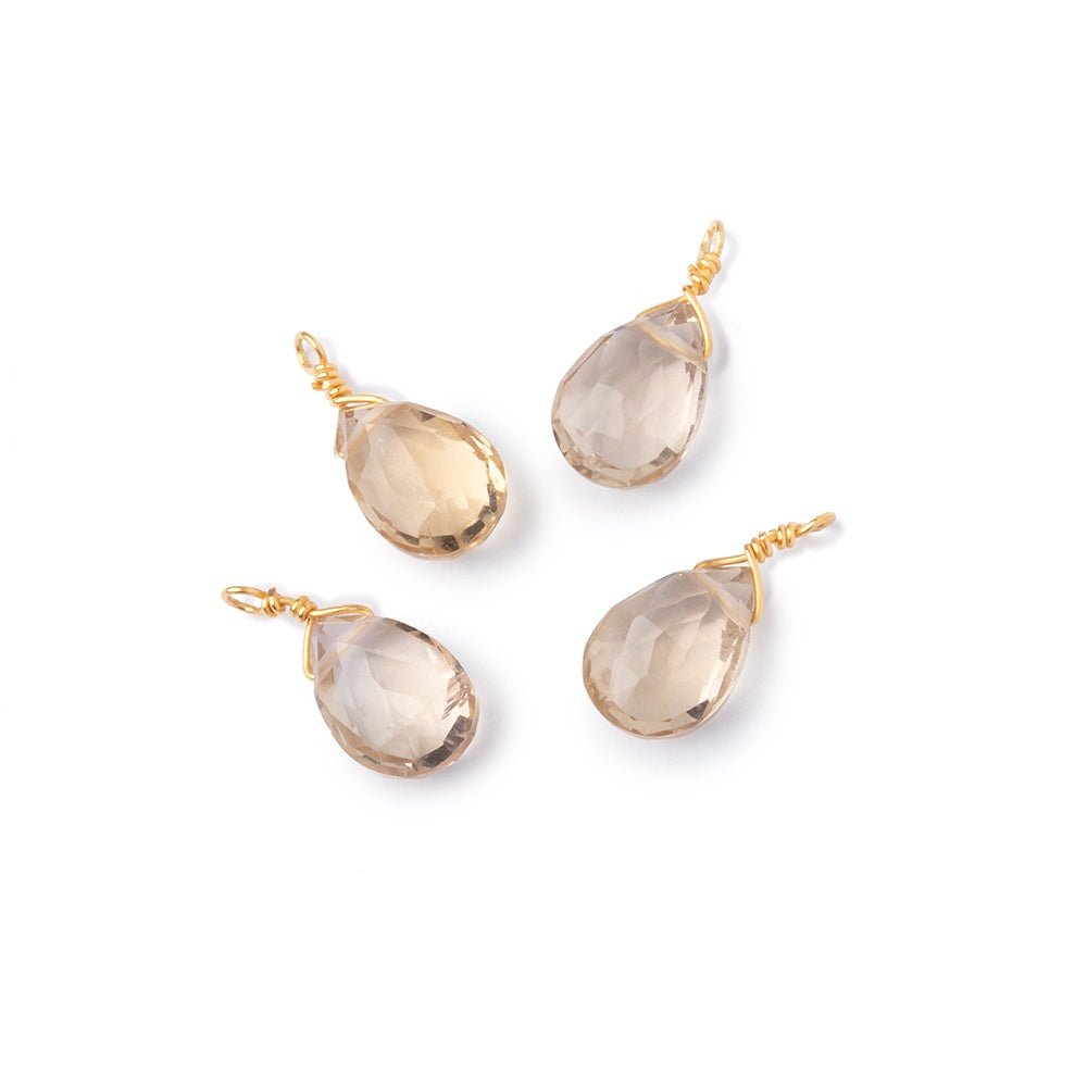 Set of 4 Vermeil Wire Wrapped 9x6mm Honey Quartz Faceted Pear Focals