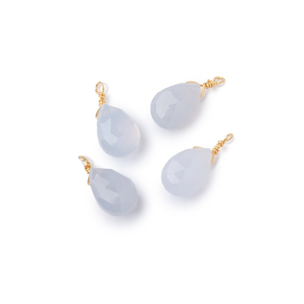 Set of 4 Vermeil Wire Wrapped 9x6mm Natural Chalcedony Faceted Pear Focals