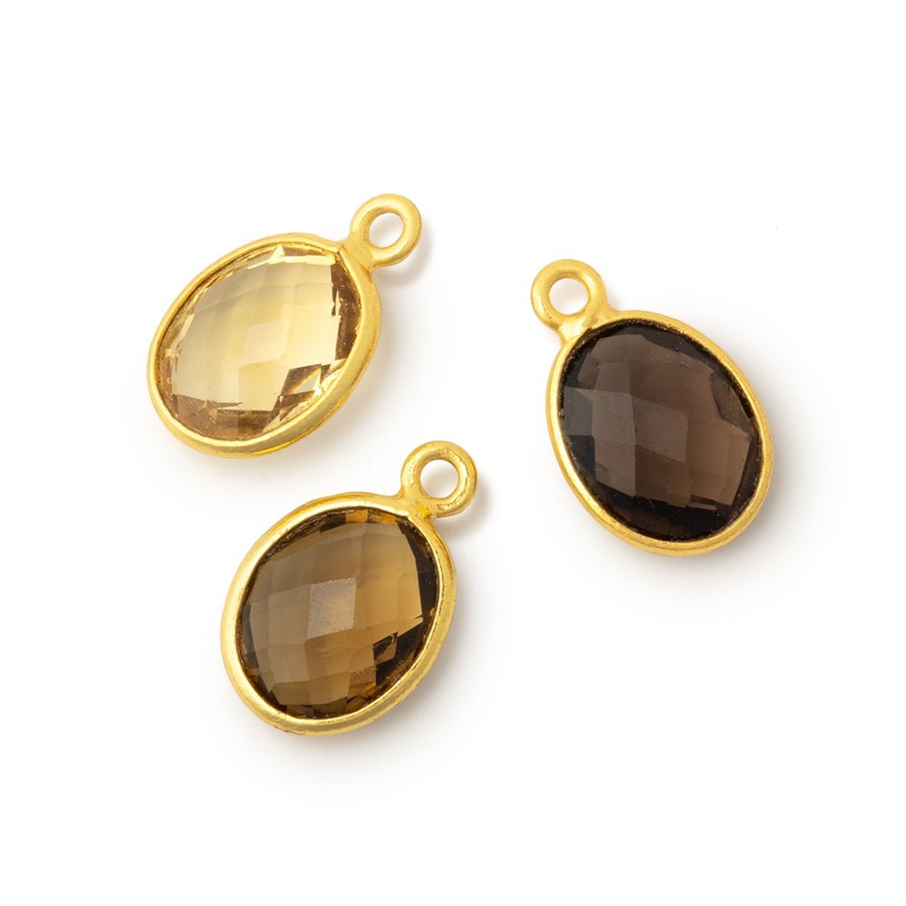 Set of Three 11x9mm Vermeil Bezel Whiskey Quartz Faceted Oval Pendants