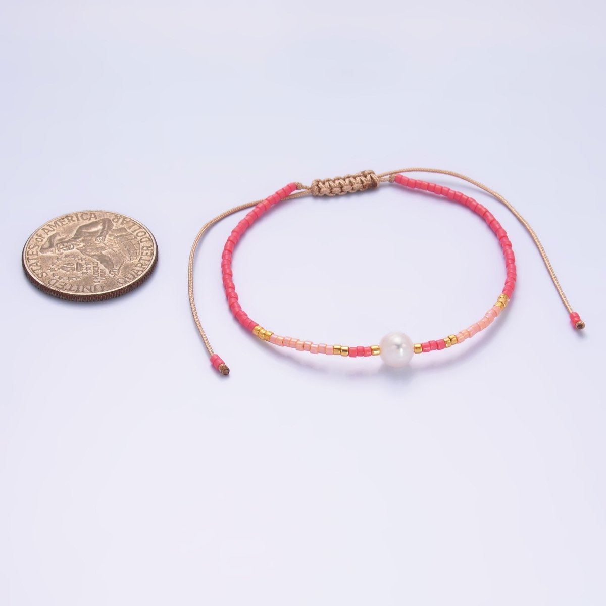Shell Pearl Pink Gemstone Bead Coil Stretch Adjustable Bracelet | WA-2743