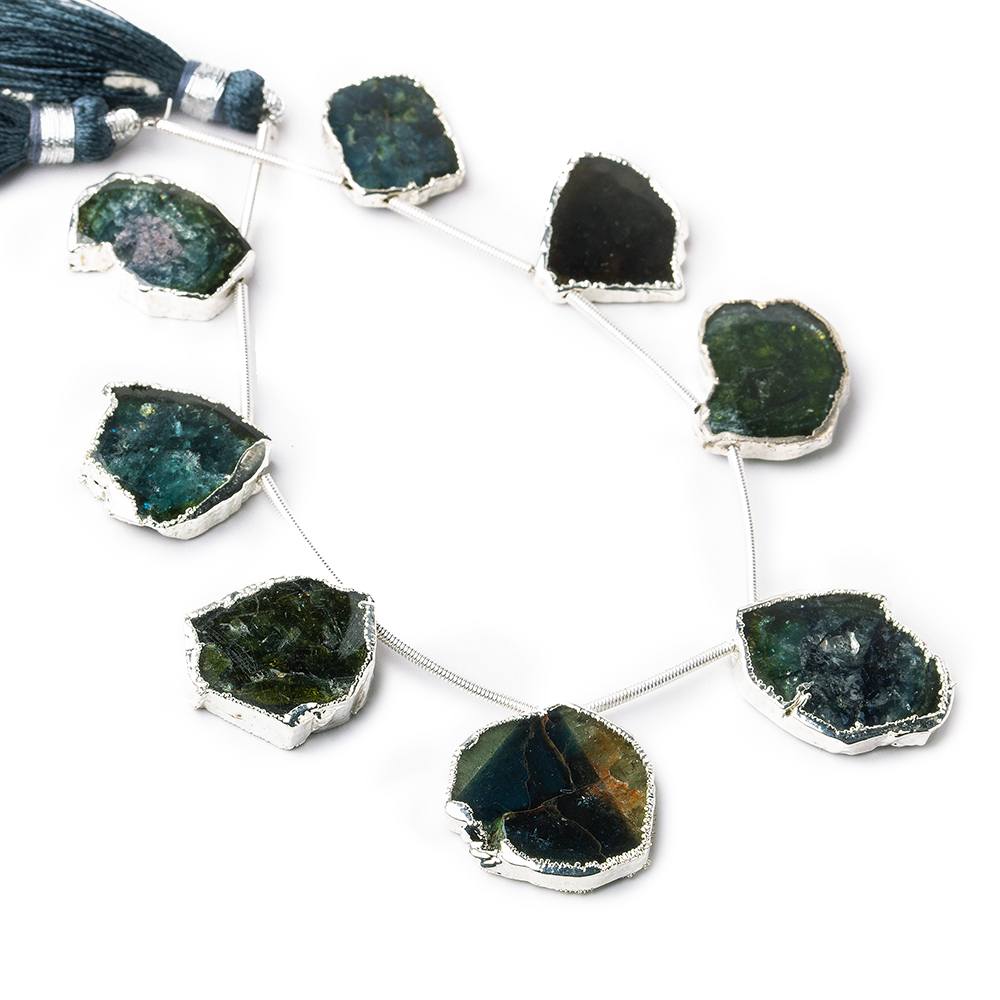 Silver Leaf Indicolite Blue & Green Tourmaline Slice Natural Crystal Beads 8 pieces