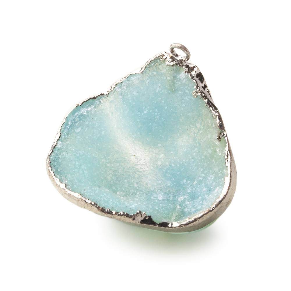 Silver Leafed Baby Blue Concave Drusy Pendant 1 focal bead 26x28x16mm A Grade