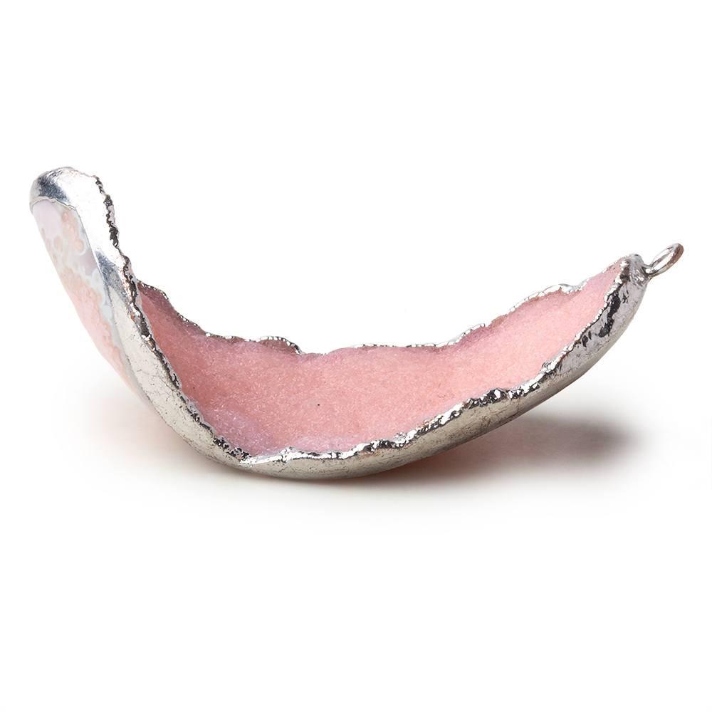 Silver Leafed Bubble Gum Pink Concave Drusy Pendant 1 focal bead 47x27x20mm A Grade