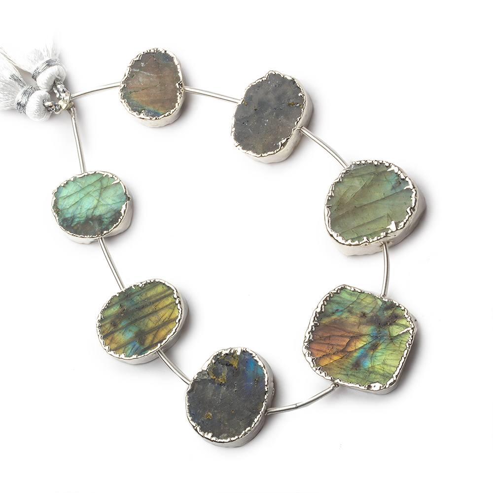 Silver Leafed Labradorite plain slice strand 7 beads 11x10-17x17mm
