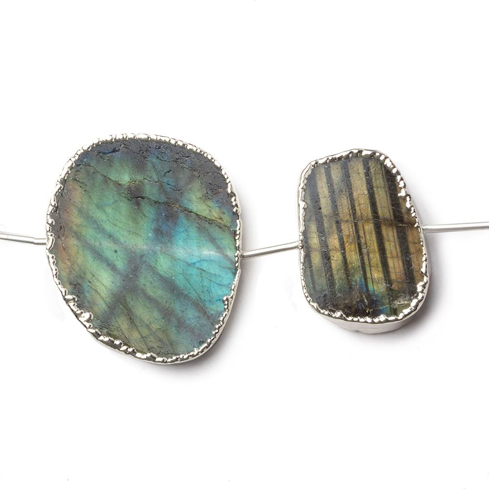 Silver Leafed Labradorite plain slice strand 7 beads 14x11-28x24mm