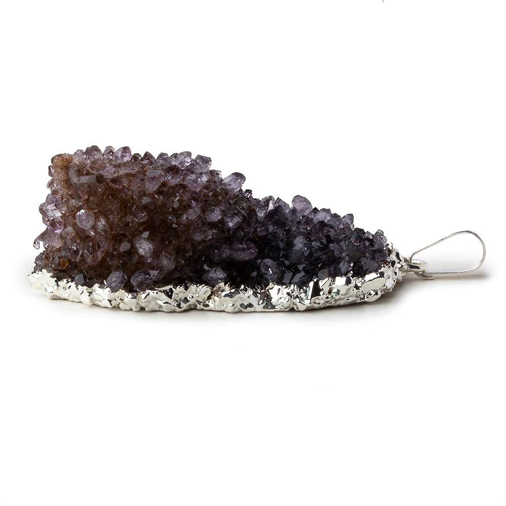 Silver Leafed Purple Crystal Convex Drusy Pendant with Bail 1 focal bead 42x30x17mm A Grade