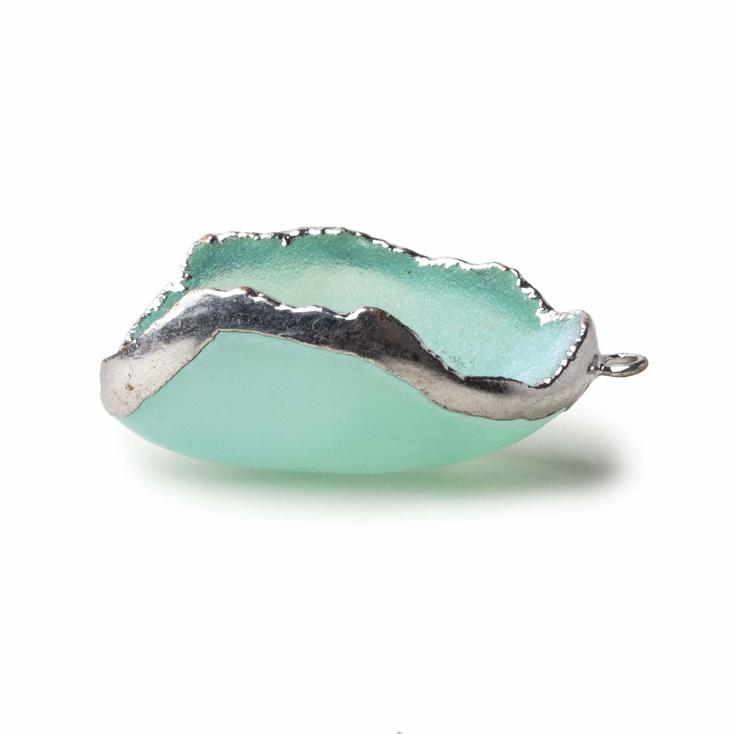Silver Leafed Seafoam Green Concave Drusy Pendant 1 focal bead 33x25x13mm A Grade