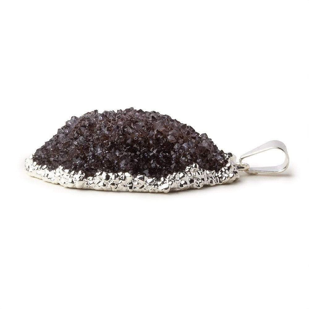 Silver Leafed Smoke Grey Convex Drusy Pendant with Bail 1 focal bead 35x34x10mm A Grade