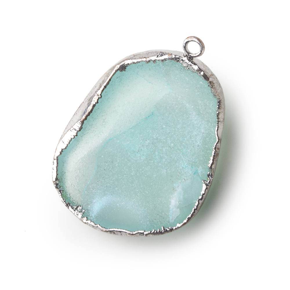 Silver Leafed Turquoise Blue Concave Drusy Pendant 1 focal bead 31x24x14mm A Grade