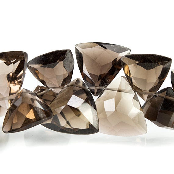 Smoky Quartz Top Drilled Faceted Trillion Beads, 7.5 inch, 7x7x7-12x12x12mm, 54 pieces pieces