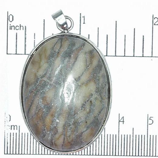 30mm x 40mm Beige Zebra Jasper Oval Pendant - With Bail - Semi Precious Stone - SP631