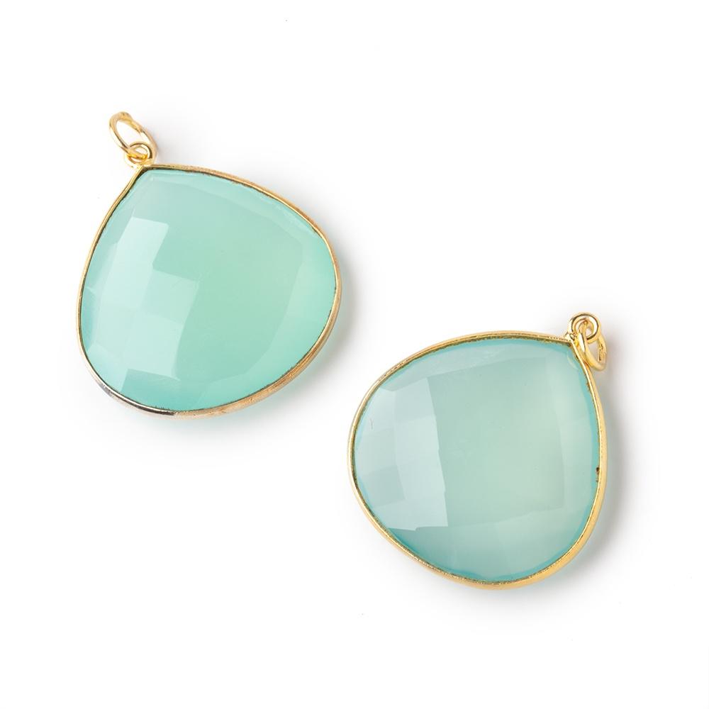 Vermeil Bezel Seafoam Chalcedony Faceted Heart Pendants Lot of 2 pieces
