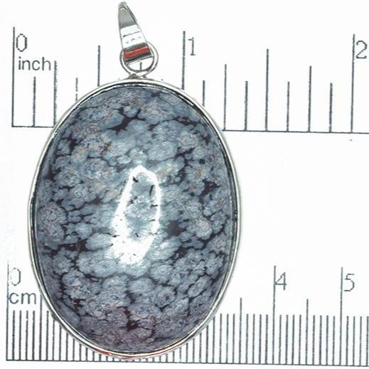 30mm x 40mm Snowflake Obsidian Oval Pendant - With Bail - Semi Precious Stone - SP630