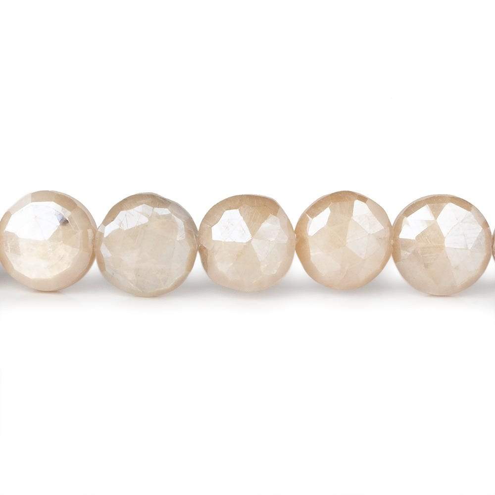 8.5-11mm Mystic Off White Moonstone faceted coins 14 inch