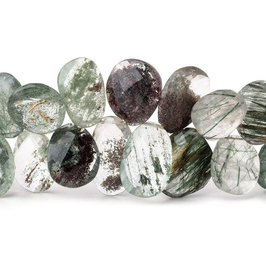 10-16mm Moss & Tourmalinated Quartz Faceted Free Shape 8 inch 41 Beads