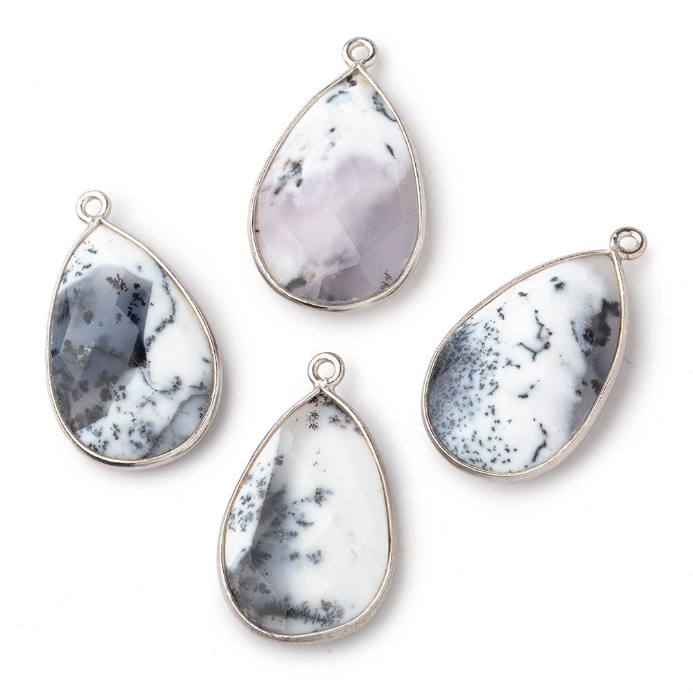 26x17mm Silver Bezel Dendritic Opal Faceted Pear Focal Bead Pendant 1 piece