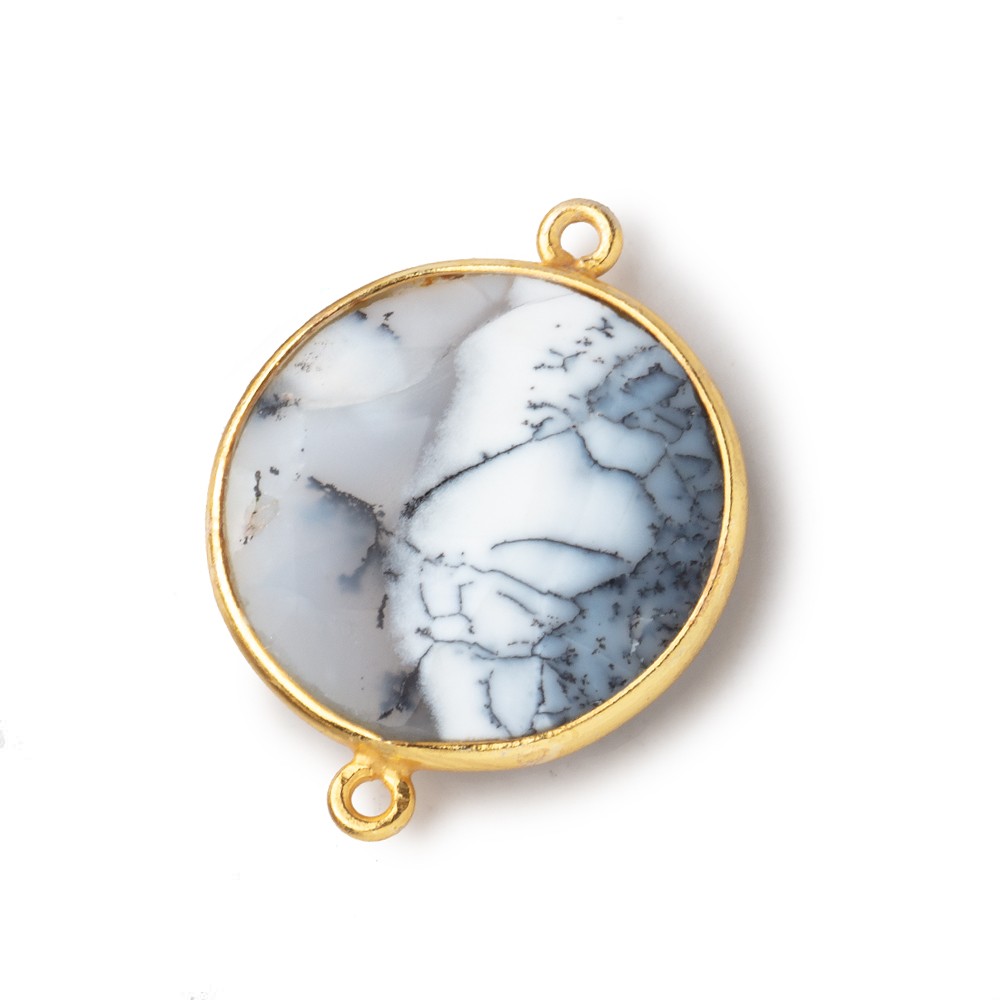 22mm Vermeil Bezeled Dendritic Opal Faceted Coin Focal Bead Connector 1 piece