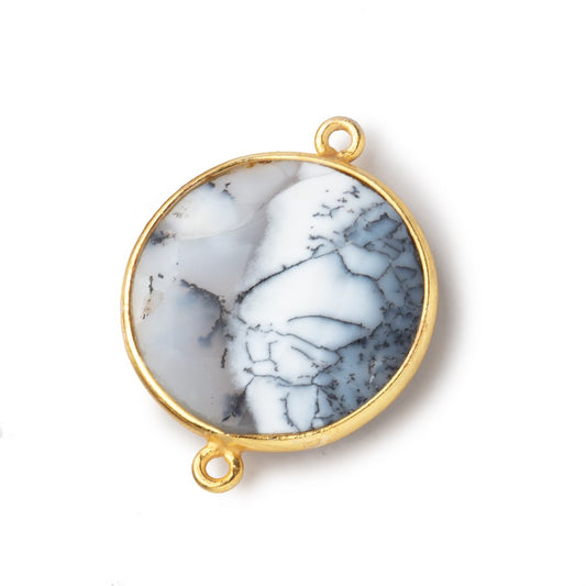 22mm Vermeil Bezeled Dendritic Opal Faceted Coin Focal Bead Connector 1 piece