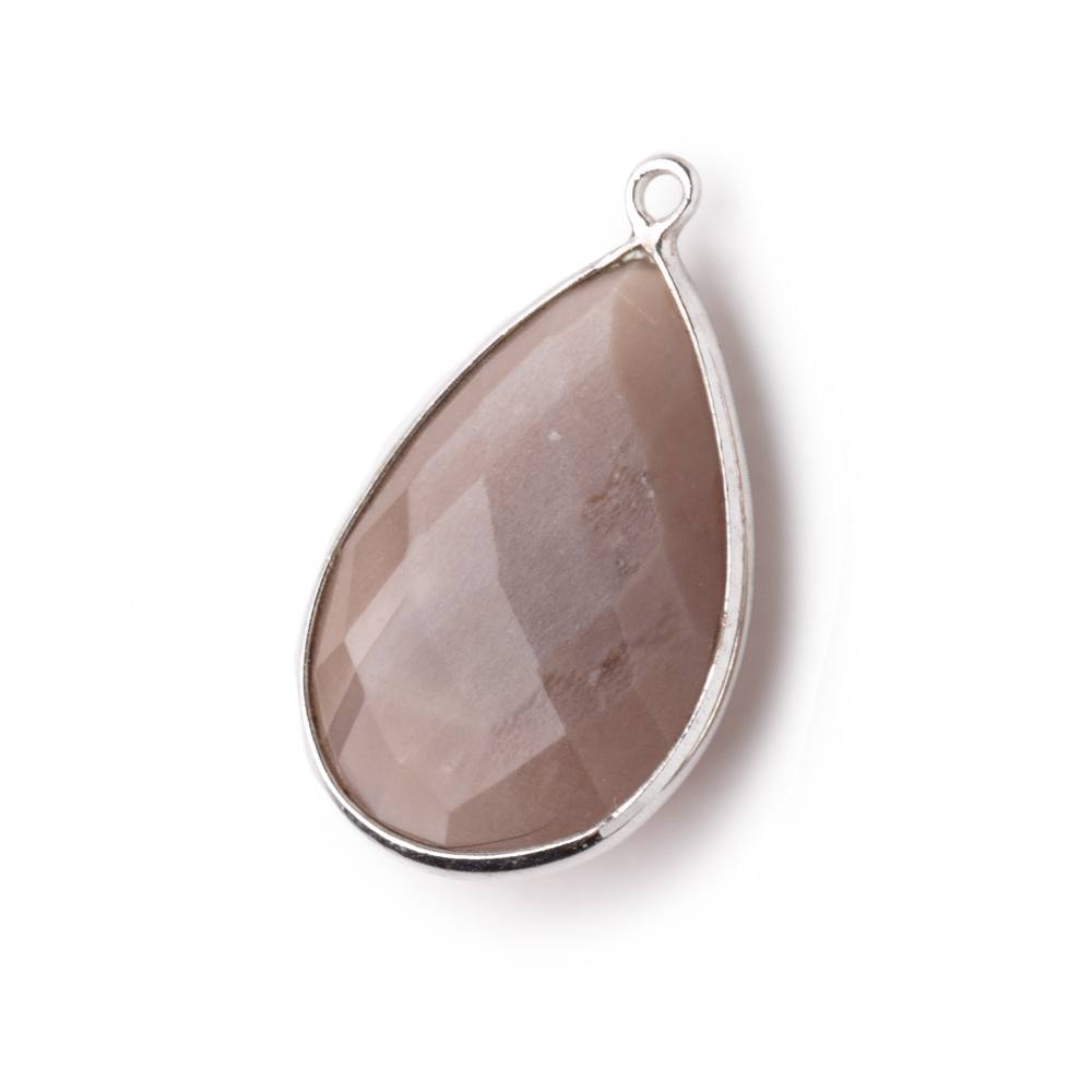 26x17mm Silver Bezeled Chocolate Moonstone Pear Focal Pendant 1 pc