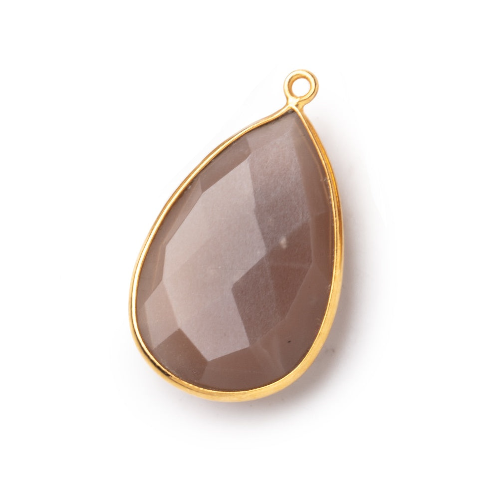 26x17mm Vermeil Bezeled Chocolate Moonstone Pear Focal Pendant 1 pc