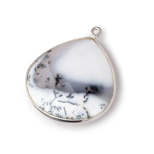 26x26mm Silver Bezel Dendritic Opal Faceted Heart Focal Bead Pendant 1 piece