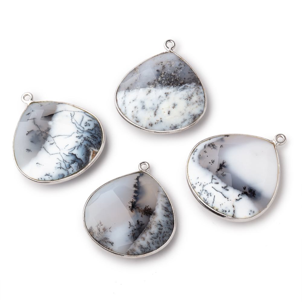 26x26mm Silver Bezel Dendritic Opal Faceted Heart Focal Bead Pendant 1 piece