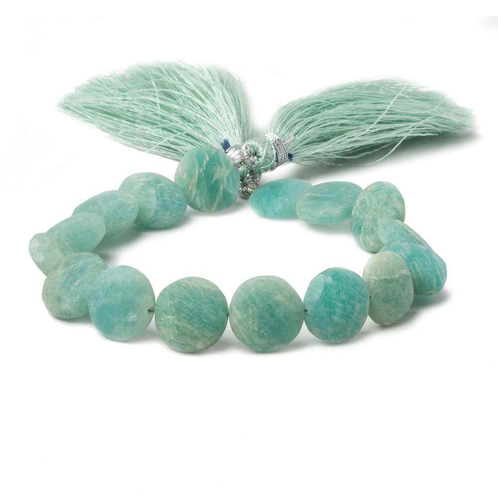 10.5-11.5mm Matte Amazonite plain coin beads 7.5 inch 17 pieces