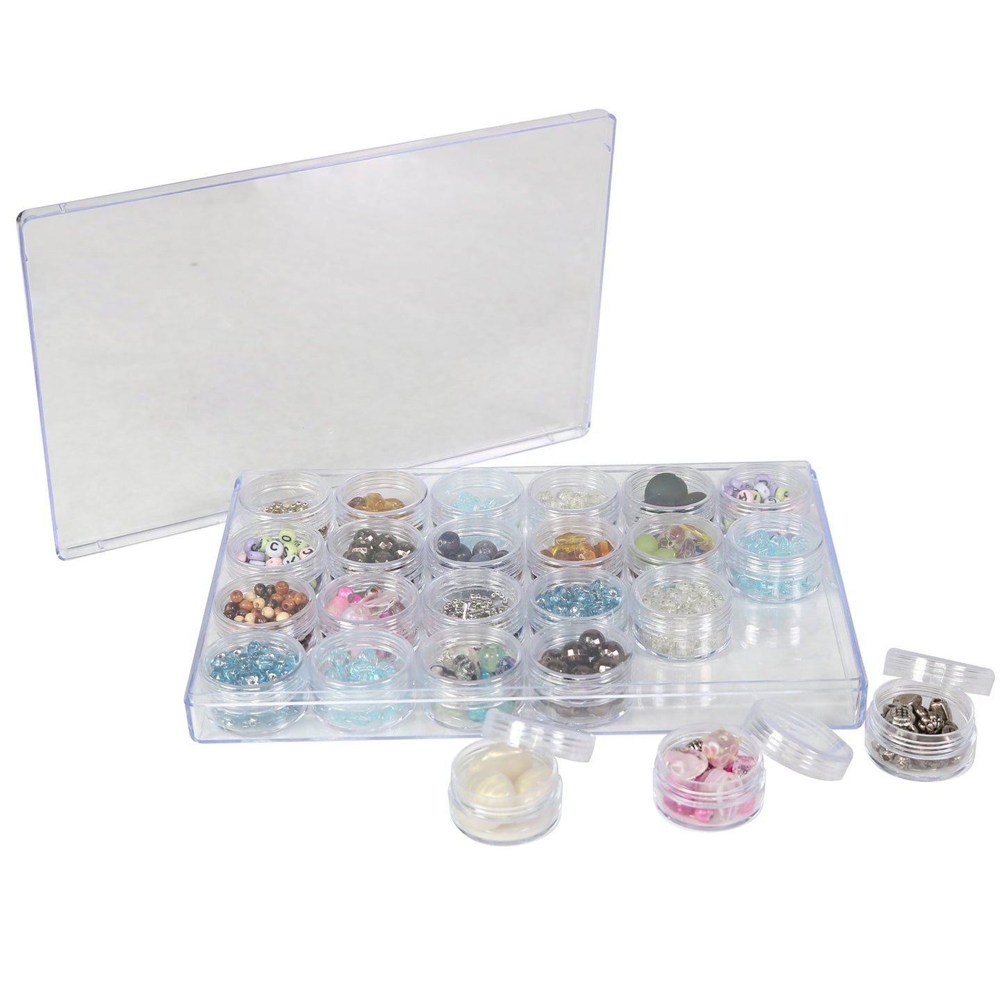 Large Plastic Bead Storage Organizer Box, 24 Jars