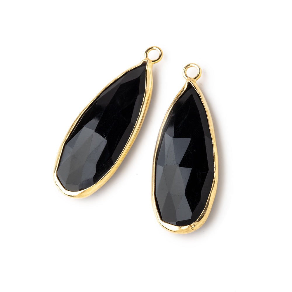 30x13mm Vermeil Bezeled Black Chalcedony faceted Pear Focal Pendant