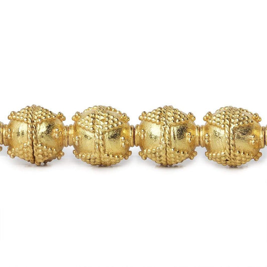 10mm 22kt Gold Plated Copper Bead Round Miligrain Triangle 8 inch 18 pieces