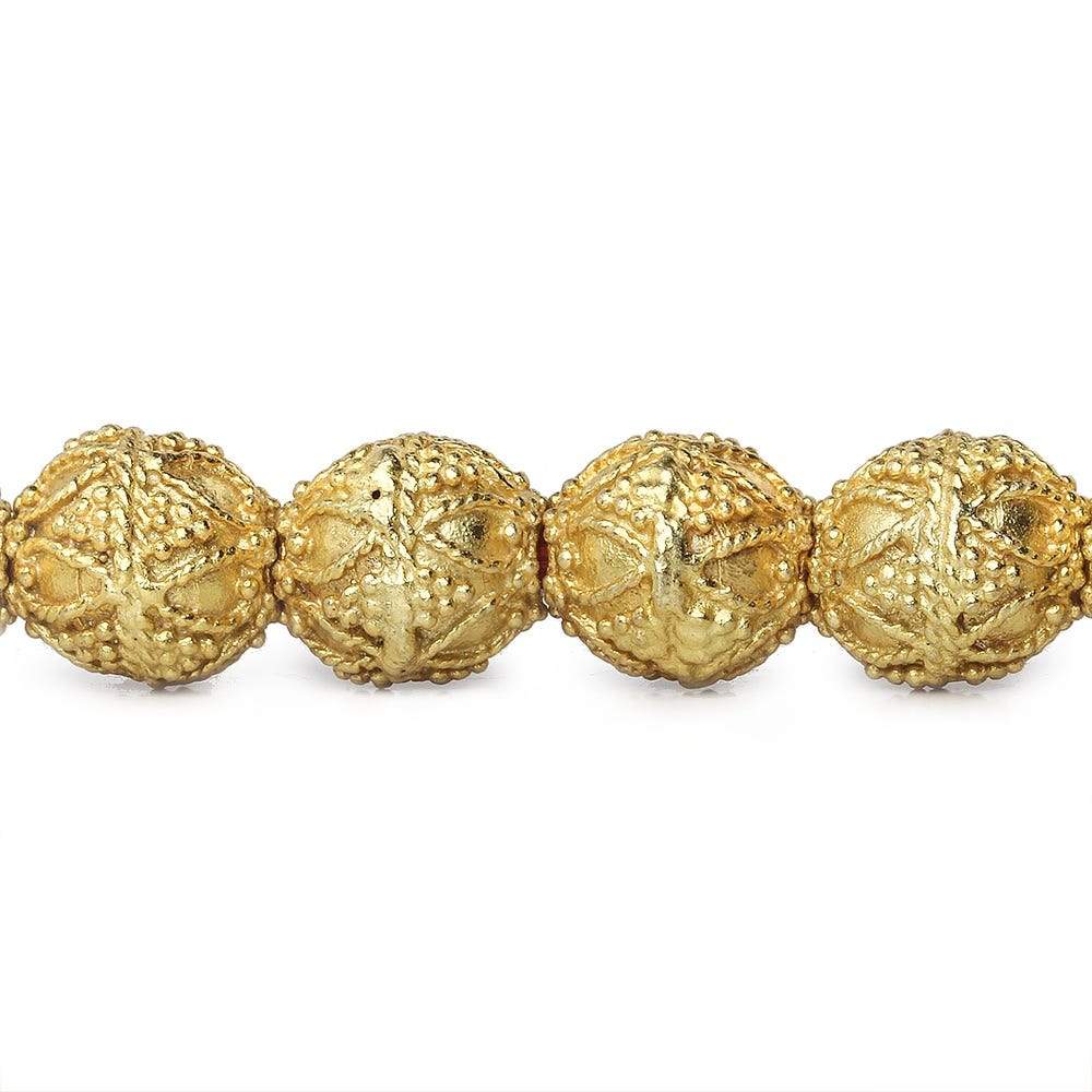 10mm 22kt Gold Plated Copper Bead Round Miligrain Triangle and Heart 8 inch 18 pieces