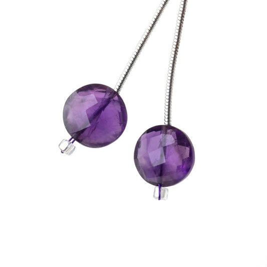 10mm Amethyst Faceted Coin Focals Set of 2 Beads