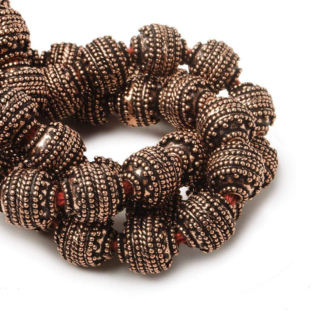 10mm Antiqued Copper Bead Bead Round Concentric Miligrain 8 inch 18 pcs