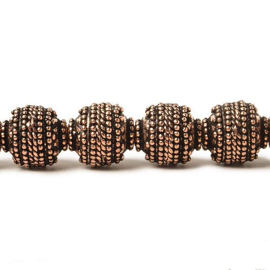 10mm Antiqued Copper Bead Bead Round Concentric Miligrain 8 inch 18 pcs