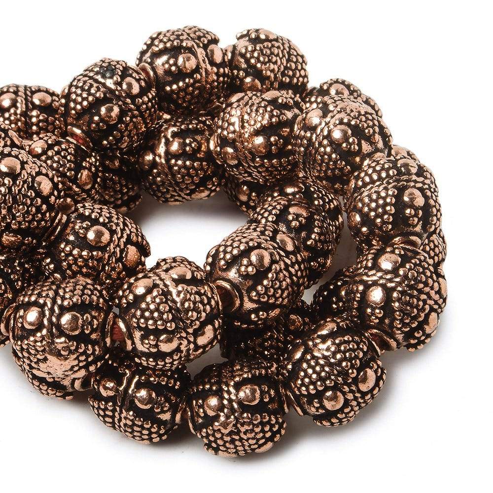 10mm Antiqued Copper Bead Bead Round Miligrain Triangle and Dots 8 inch 18 pcs