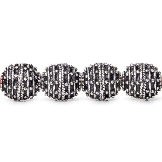 10mm Antiqued Sterling Silver Plated Copper Bead Roval, Beehive 8 inch 18 pcs