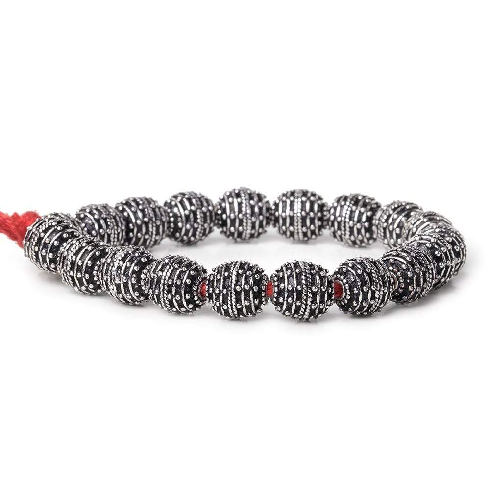 10mm Antiqued Sterling Silver Plated Copper Bead Roval, Beehive 8 inch 18 pcs