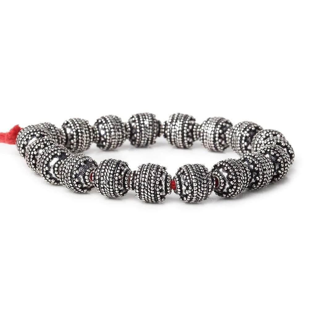 10mm Antiqued Sterling Silver Plated Copper Bead Roval, Concentric Miligrain 8 inch 18 pcs