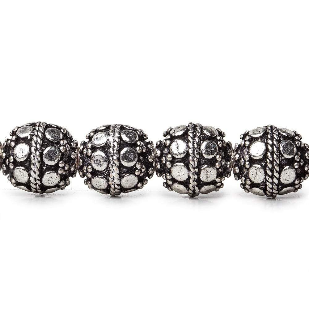 10mm Antiqued Sterling Silver Plated Copper Bead Roval, Dots 8 inch 20 pieces