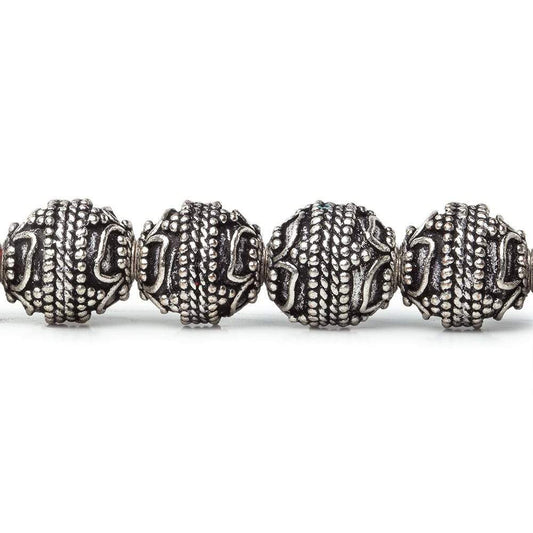 10mm  Antiqued Sterling Silver Plated Copper Bead Roval, Four Leaf Tip 8 inch 20 pieces