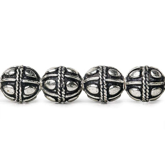 10mm Antiqued Sterling Silver Plated Copper Bead Roval, Pear Design 8 inch 18 pcs