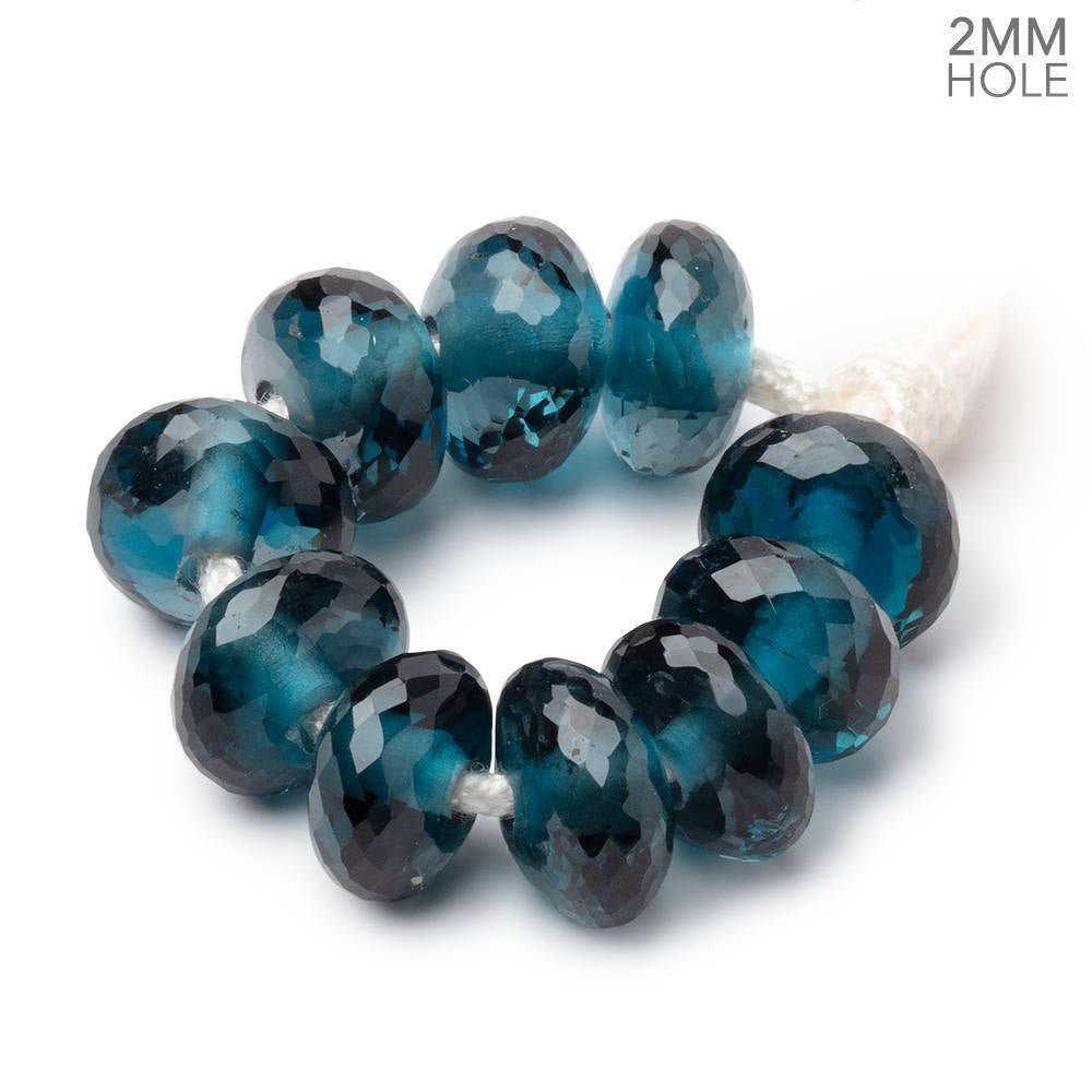 10mm London Blue Topaz 2mm Large Hole Faceted Rondelle Set of 10 Beads AAA