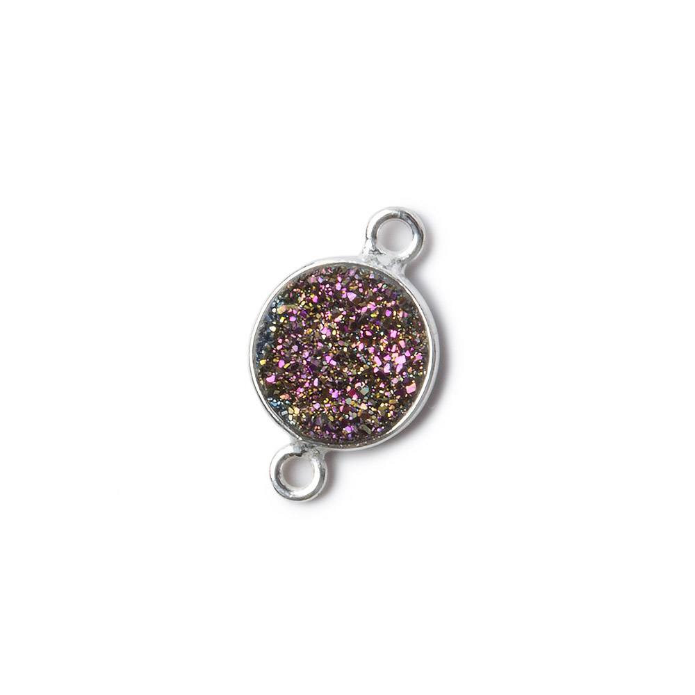 10mm Silver .925 Bezel Mystic Peacock Drusy Drusy Coin Connector 1 piece